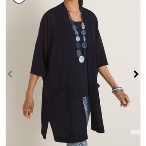 Chico’s Classic Navy Two-Pocket Open-Front Cardigan - Small Petite (0P) - NWT